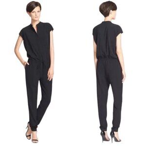 Vince 100% Silk Jogger Jumpsuit Women's 4 Black Designer Minimalist Neutral Chic